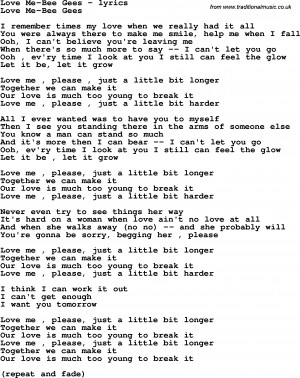 Love Song Lyrics For Bee Gees