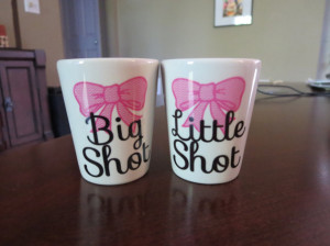 Big Shot Little Shot set of two white shot glasses with bow design ...