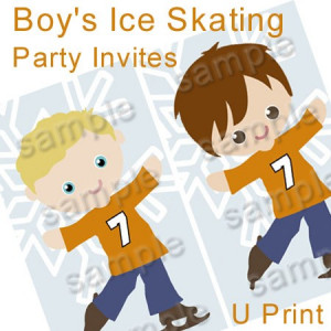 Ice skating boy customized birthday party invitations invites u print ...