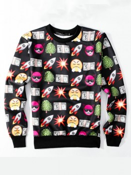 Black Emoji Sweatshirts Rocket Smiley Devil Emoji Printed Clothing for ...