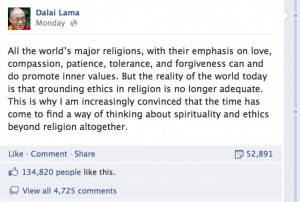 Dalai Lama: La religion ya no es suficiente