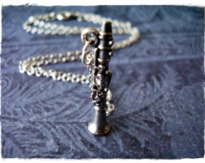 Silver Clarinet Necklace - Antique Pewter Clarinet Charm on a Delicate ...