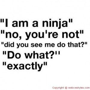 am a ninja.No you're not.Did you see me do that?Do what?Exactly.