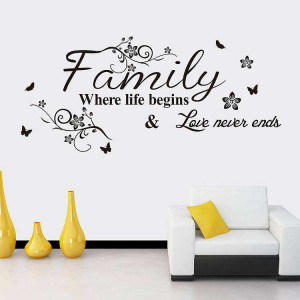 Family where the life begins wall quotes decal stickers