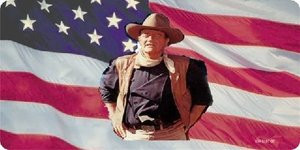 John Wayne on American Flag Photo License Plate