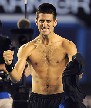 Tennis Pro Novak Djokovic, after defeating Roger Federer in the ...