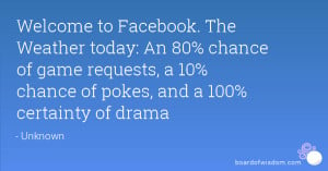 Welcome to Facebook. The Weather today: An 80% chance of game requests ...