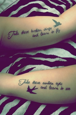 Quotes n Bird Arm Tattoo Design