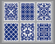 Blue Art, Navy Blue Art, Kitchen Art, Wall Decor, Blue and White Art ...