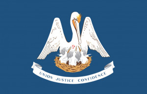New Louisiana state flag with bleeding pelican is unfurled