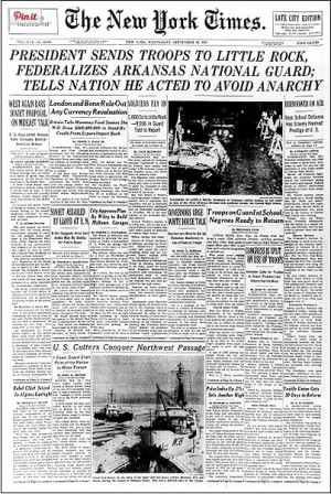 Front page of “The New York Times” from September 25, 1957.