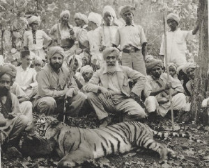 Father and son native tiger hunt, India 1930s.