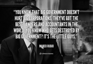 You know that big government doesn't hurt big corporations. They've ...