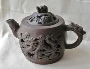 Chinese Zisha teapot, dark Zisha-ware, double-wall, both sides ...