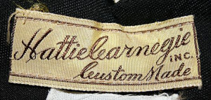 Hattie Carnegie label on a 1943 hat.