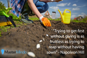 Napoleon Hill Quote: Trying to-get first without giving is as ...
