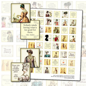 Jane Austen quotes and Regency England fashion 1 inch square digital ...