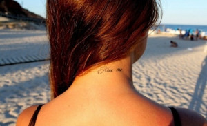 kiss, neck, originality, quote, tattoo