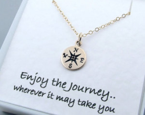 Gold Compass Necklace, Graduation g ift, Enjoy the Journey, Travel ...
