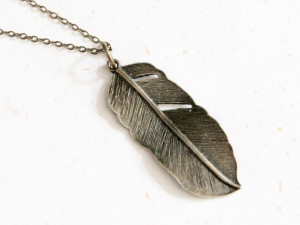 Take one from Angel - Feather Necklace (N141)in vintage brass color