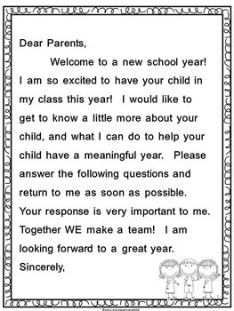 Back To School - Parent Letter and Survey