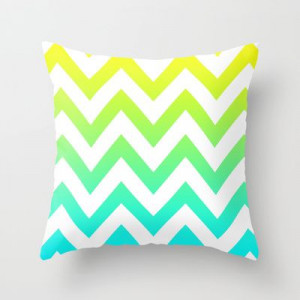 YELLOW & TEAL CHEVRON FADE Throw Pillow www.society6.com