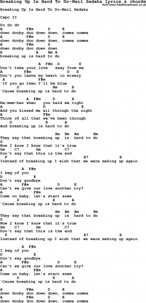 Love Song Lyrics Forbreaking Up Is Hard To Do Neil Sedaka With Chords