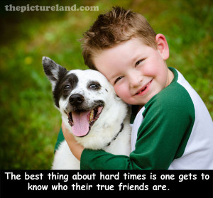 Cute Puppy Pictures With Boy And Sayings On True Friends In Hard Times