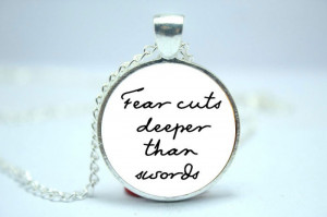 ... Cuts Deeper Than Swords' Quote Necklace , Quote Jewelry Glass Cabochon