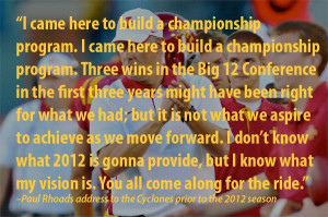 Coach Paul Rhoads address to the Cyclone prior to the 2012 football ...