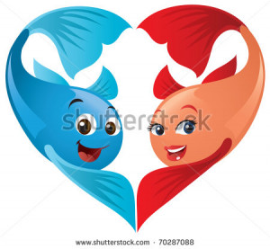 Cute Valentine fish couple forming a heart - raster version. A fun ...
