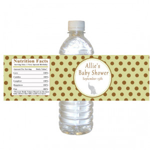 Baby Shower Water Bottle Labels Wrappers - Green Brown Polka Dot Baby ...