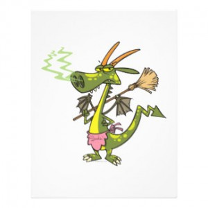 silly cleaning dragon lady cartoon full color flyer by tooni_dooni