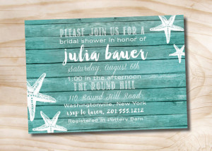 Wooden Plank Starfish Beach wood Bridal Shower invitation - Printable ...
