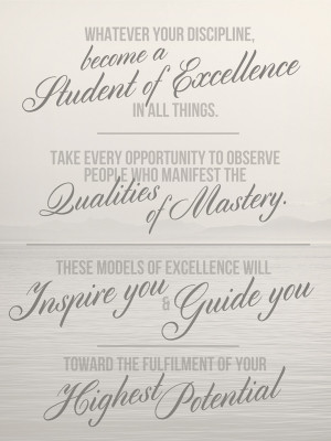 Whatever your discipline, become a student of excellence in all things ...