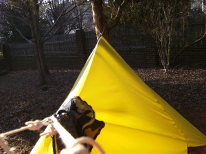 Ridgeline and tie outs of the DIY Ogee camping hammock tarp