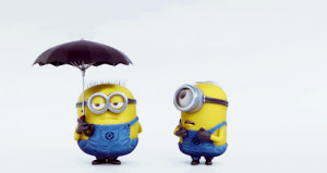Minion Helps a Minion Without An Umbrella In Despicable Me 2