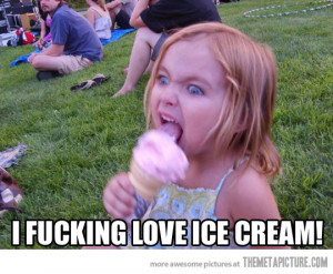 Funny Little Girl Eating Ice Cream Angry Image