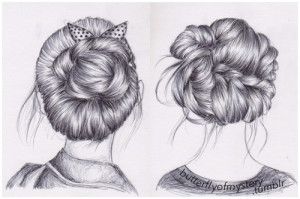 , black and white, cute, desenho, drawing, fashion, girls, hair, hair ...