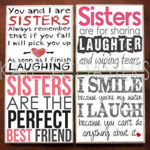 Set of 4 sister quotes ceramic tile coasters