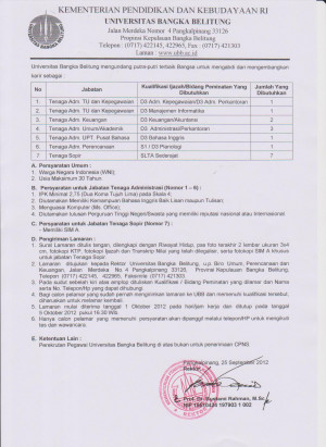 Bangka Belitung Recruitment Sma Staff Non Cpns October