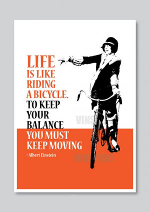 Einstein quote print girl on bike retro typography by Vinspiro, $18.00