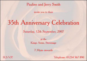35th Wedding Anniversary Invitation - Style: Red - Single sided