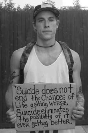 Front man Parker Cannon of The Story So Far, holding the suicide sign.