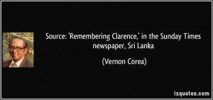 ... Clarence,' in the Sunday Times newspaper, Sri Lanka - Vernon Corea