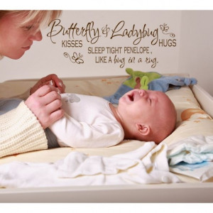 Butterfly Kisses and Ladybug Hugs quote with baby's name for wall