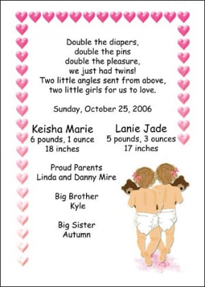 Baby Birth Announcements for Twins Triplets Multiples