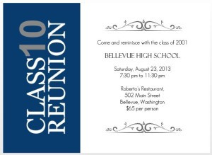blue and white 10 year reunion invitation