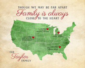 Gift for Family, Family Quote, Long Distance Family Map 8x10 Print ...