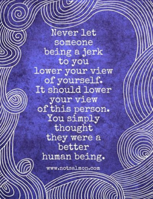 Never let someone being a jerk to you lower your view of yourself. It ...